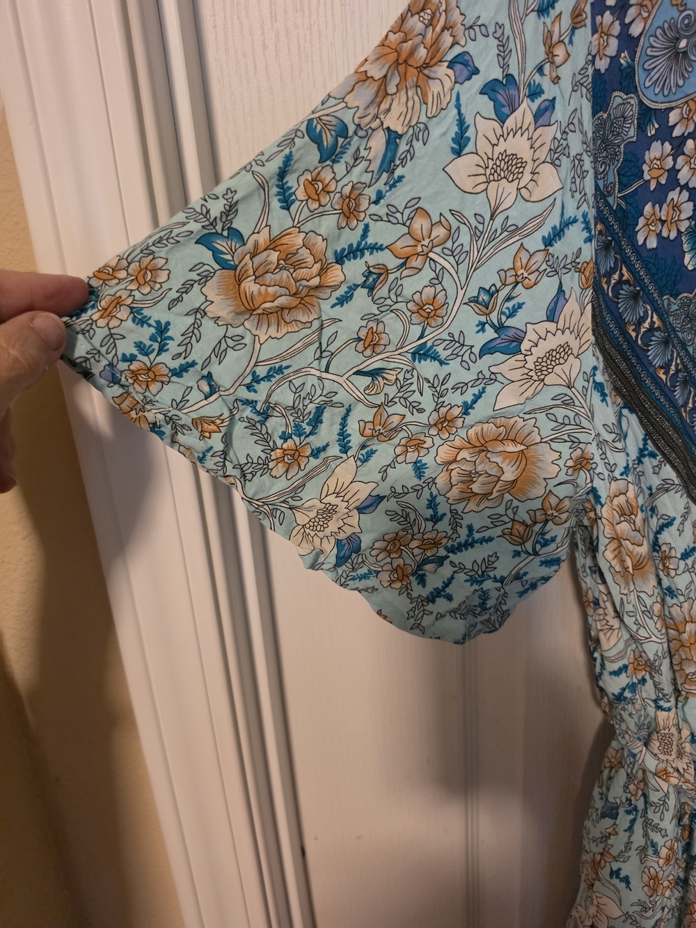 Bohemian Floral V-Neck Maxi Dress in Light Blue - Picture 3 of 6